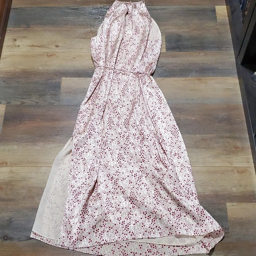Joie red floral on cream tie waist single side split maxi halter top dress - Picture 8 of 9